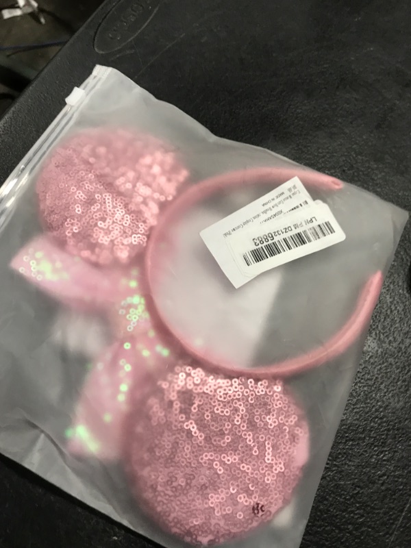 Photo 1 of Eisyaa Minnie Ears Headbands, Sequin Mouse Ears with Pink Bow Glitter Party Princess Decoration Cosplay Costume
