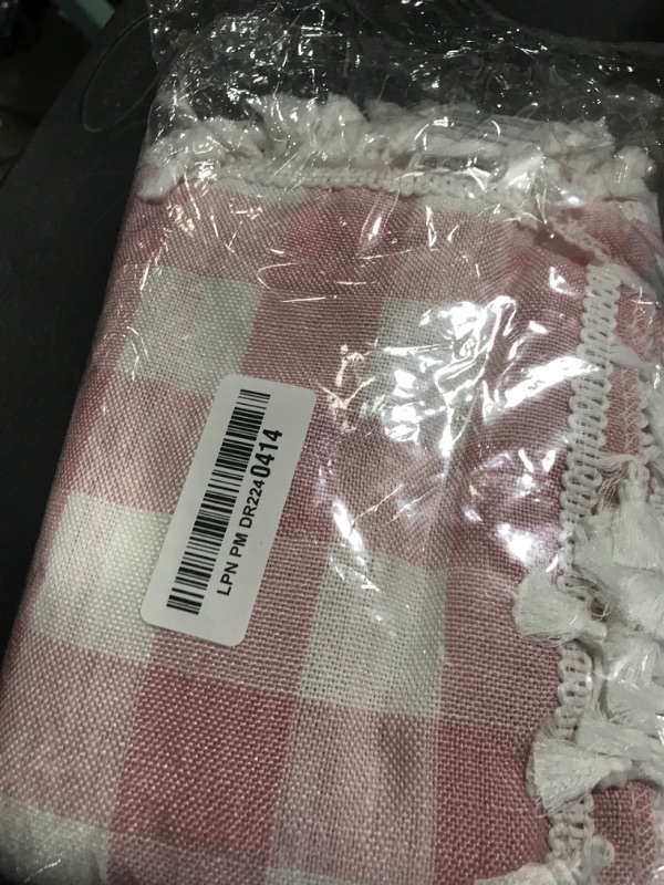 Photo 1 of Laolitou Pink Checkered Tablecloth Rectangle Washable Buffalo Plaid Table Cloth with Tassel Cotton Linen Gingham Table Cover for Dining Room, Pink, Rectangle, 55''x70'', 4-6 Seats