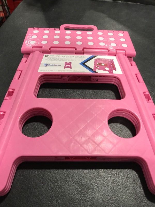 Photo 1 of Handy Laundry Folding Lightweight Step Stool is Sturdy Enough to Support Adults and Safe Enough for Kids. Opens Easy with One Flip. Great for Kitchen, Bathroom or Bedroom. (Pink - 13 inch)