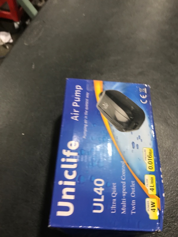 Photo 1 of Uniclife 64 GPH Aquarium Air Pump with Dual Outlets Adjustable Quiet Fish Tank Air Pump with Air Stone Airline Tubing Check Valve and Connector Accessories for 10-100 Gallon Fish Tank