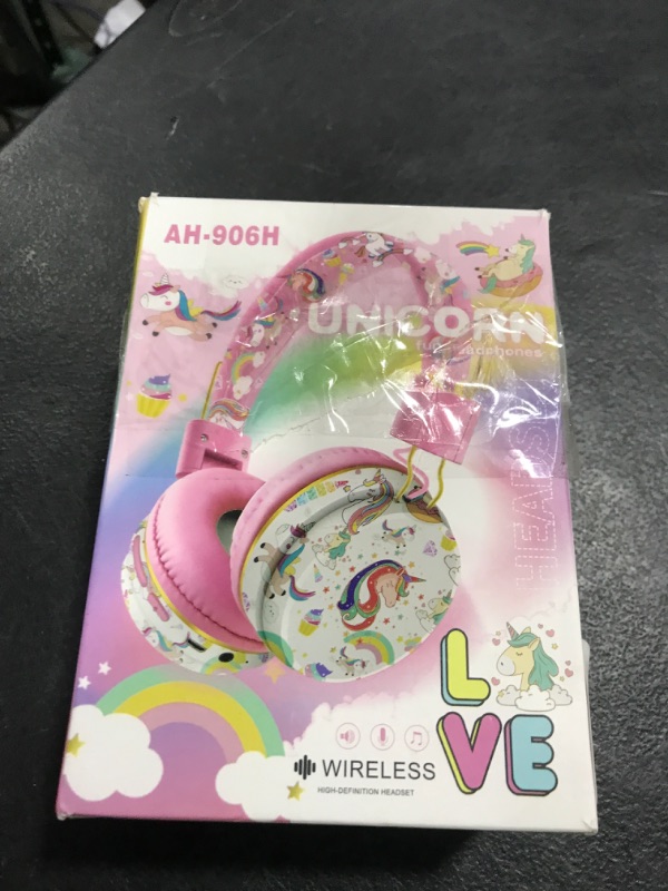Photo 1 of QearFun Unicorn Bluetooth Headphones for Girls - with Microphone & 3.5mm Jack, Adjustable Headband for Kids Teens Toddlers, School iPad Tablet PC Smartphones Compatible (Pink)