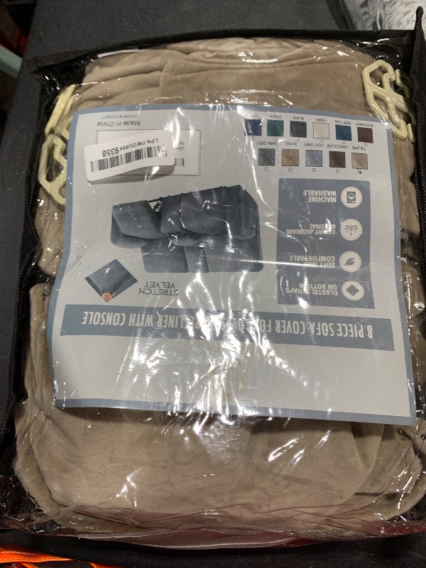 Photo 1 of ULTICOR Reclining Love Seat with Middle Console Slipcover, 8-Piece Velvet Stretch Loveseat Reclining Sofa Covers, 2 seat Love seat Recliner Cover, Thick, Soft, Washable, Love seat Slipcovers (Taupe)