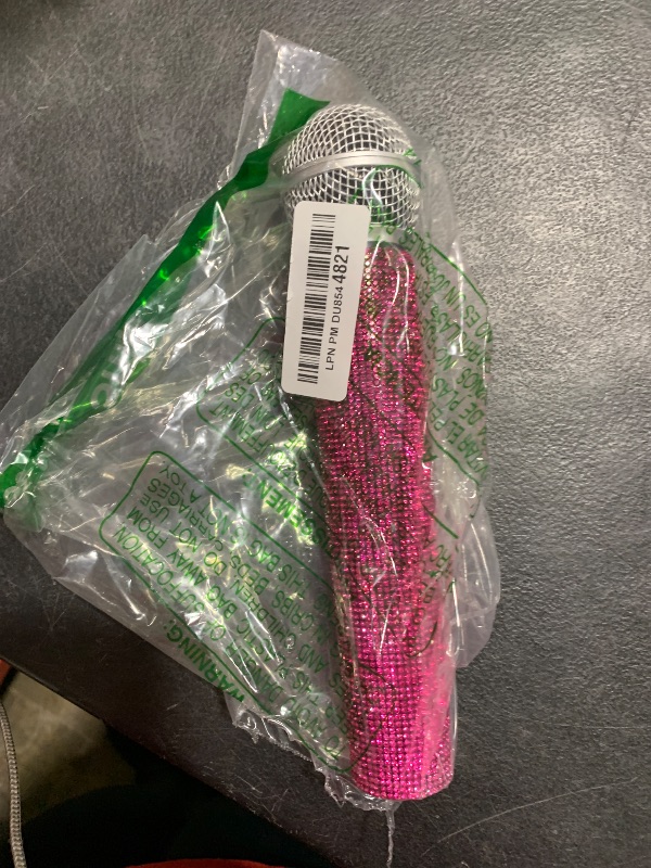 Photo 1 of Sanwuta Fake Microphone Prop Sparkly Bling Rhinestones Plastic Play Microphone Pretend Glitter Bedazzled Mic for Cosplay Party Costume(Pink)