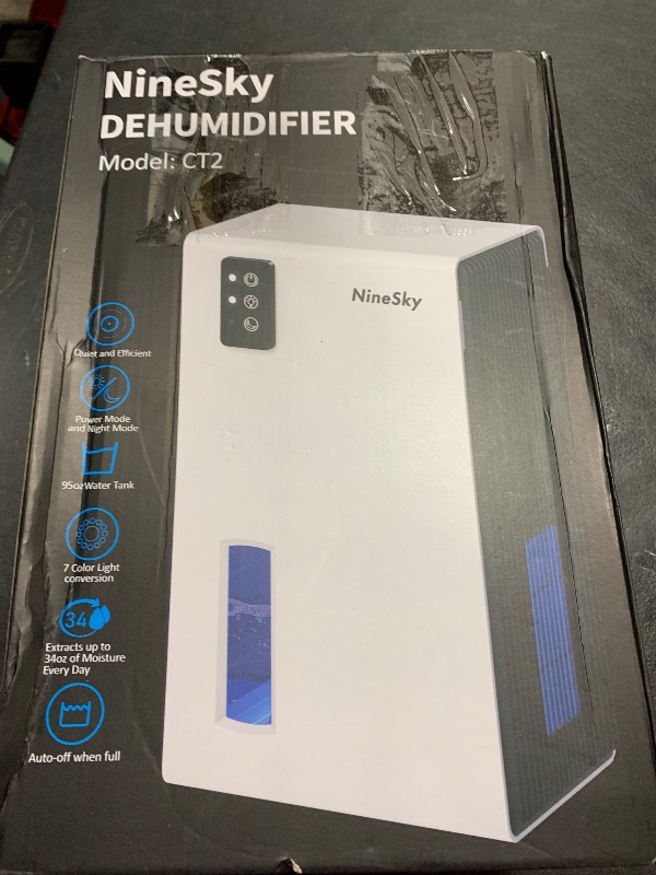 Photo 1 of NineSky Dehumidifier for Home, 95 OZ Water Tank, (1000 sq.ft) Dehumidifiers for Bathroom Bedroom Basement with Auto Shut Off,7 Colors LED Light(White)