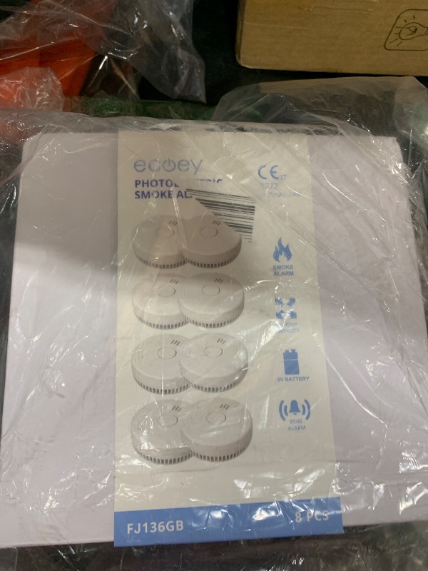 Photo 1 of Ecoey  Alarm Fire Detector, Battery Included Photoelectric Smoke Detector with Test Button and Low Battery Signal, Small Fire Alarm for Home, Bedroom FJ136GB, 8 Packs
