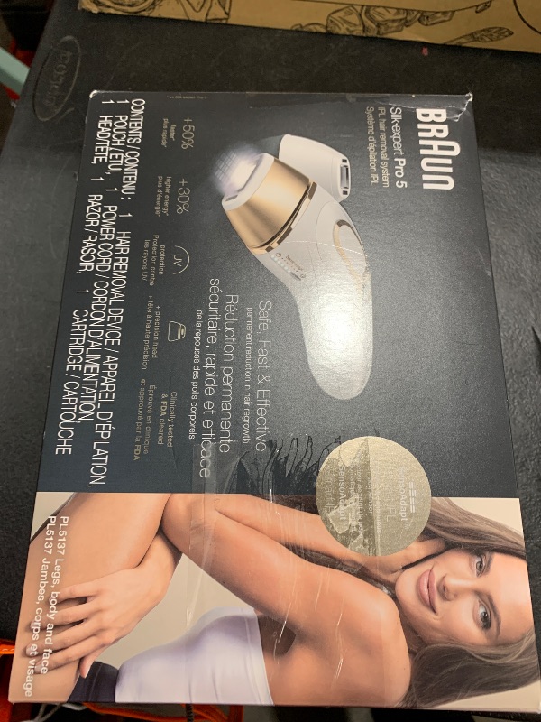 Photo 1 of Braun IPL at Home Laser Hair Removal for Women and Men, Silk Expert Pro 5 PL5137 with Venus Swirl Razor, Permanent Visible Hair Reduction in Hair Regrowth for Body & Face, Corded, PL5137