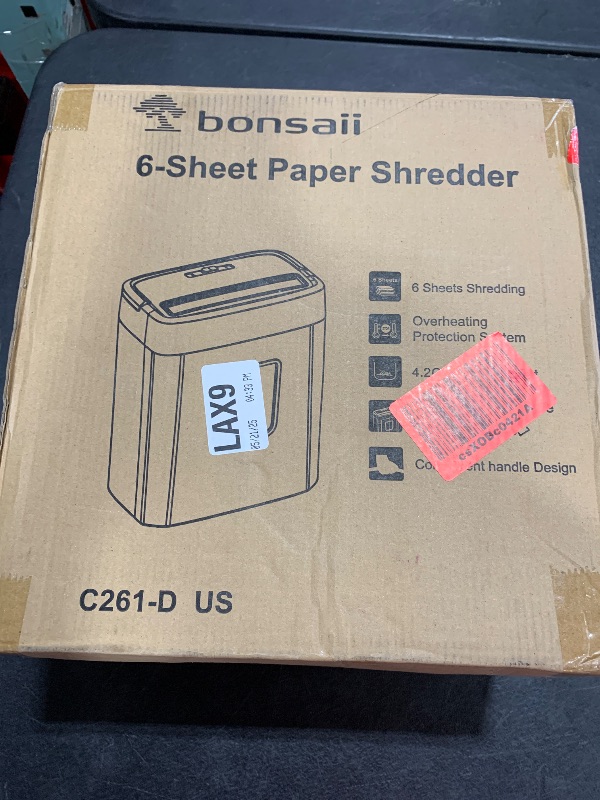 Photo 1 of Bonsaii 6 Sheet High Security Micro Cut Paper Shredder, Credit Cards/Mail/Staples/Clips Shredder for Home Use with 4.2 Gallon Bin (C261-D)