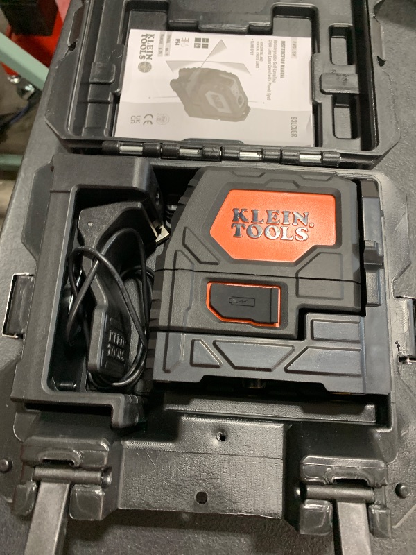 Photo 1 of Klein Tools 93LCLGR Self-Leveling Laser Level, Rechargeable, with Bright Green Cross-Lines and Red Plumb Spot, Magnetic and Ceiling Clamp Mounting