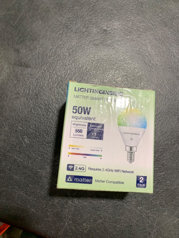Photo 1 of Lightinginside Matter E12 Smart Light Bulbs 50W Equivalent 5W 550LM, Compatible with Alexa/Siri/Apple Home/Google Home/SmartThings, G16.5 RGBCW Candelabra Ceiling Fan Bulb, 2.4G WiFi, ETL Listed, 2PCS