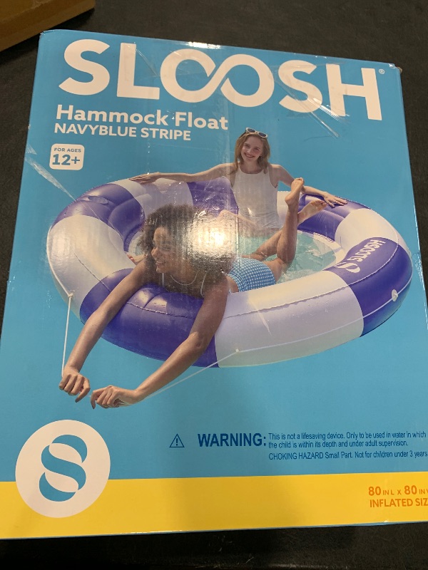 Photo 1 of SLOOSH Inflatable Pool Lounger Float with Mesh, 80" x 80" Tanning Pool Floats, Double Lounger Round Ring for Adults, Floating Mat Raft for Lake and Beach with Cup Holder (Navyblue Strpie)