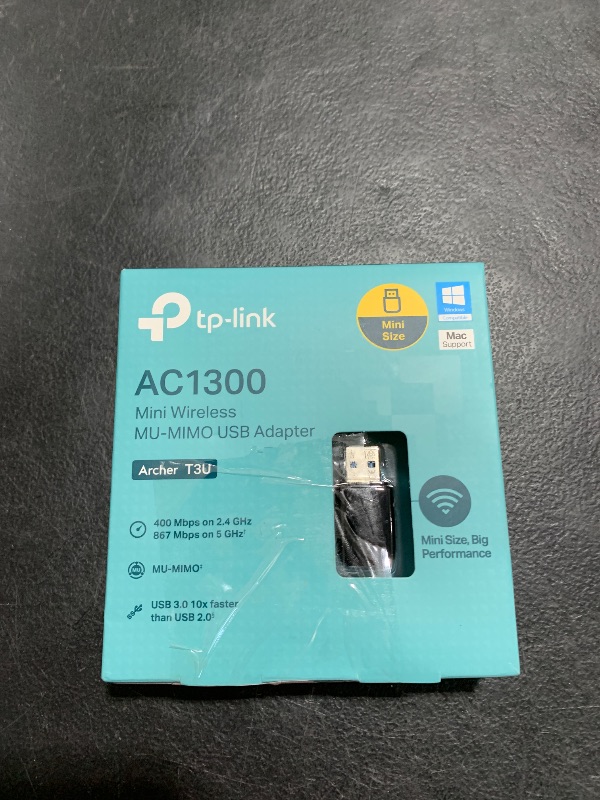 Photo 1 of TP-Link AC1300 USB WiFi Adapter(Archer T3U)- 2.4G/5G Dual Band Wireless Network Adapter for PC Desktop, MU-MIMO WiFi Dongle, USB 3.0, Supports Windows 11, 10, 8.1, 8, 7, XP/Mac OS X 10.9-10.14