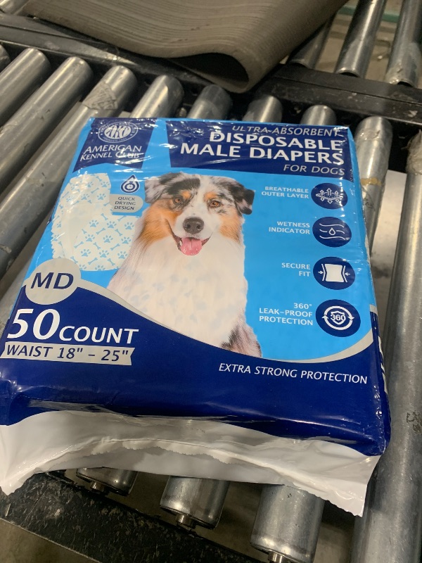 Photo 1 of American Kennel Club Male Dog Wrap, Disposable Diapers with Wetness Indicator, Medium, 50 Count