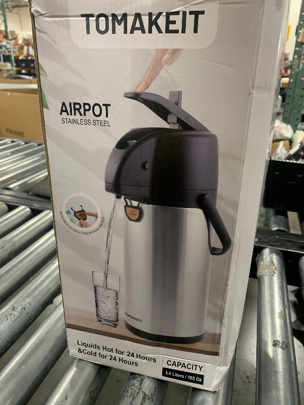 Photo 1 of TOMAKEIT Airpot Coffee Dispenser Thermal with Pump,3L/102 Oz Insulated Stainless Steel Large Airpot Coffee Carafe Lever Action for Hot/Cold Water,Thermal Carafe for Hot Cocoa for Parties