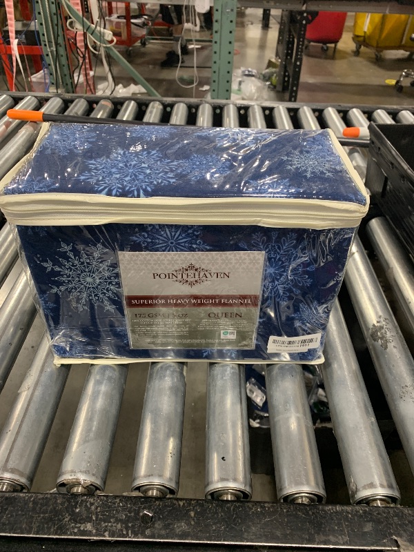 Photo 1 of Pointehaven Flannel Deep Pocket Set with Oversized Flat Sheet, Queen, Snow Flakes Navy