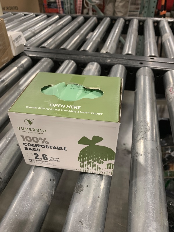Photo 1 of SUPERBIO 2.6 Gallon Compostable Food Waste Bags, 100 Count, 1 Pack, Flat Top Food Scrap Bags? ASTM D6400?Certified by BPI and OK compost INDUSTRIAL,9.84L