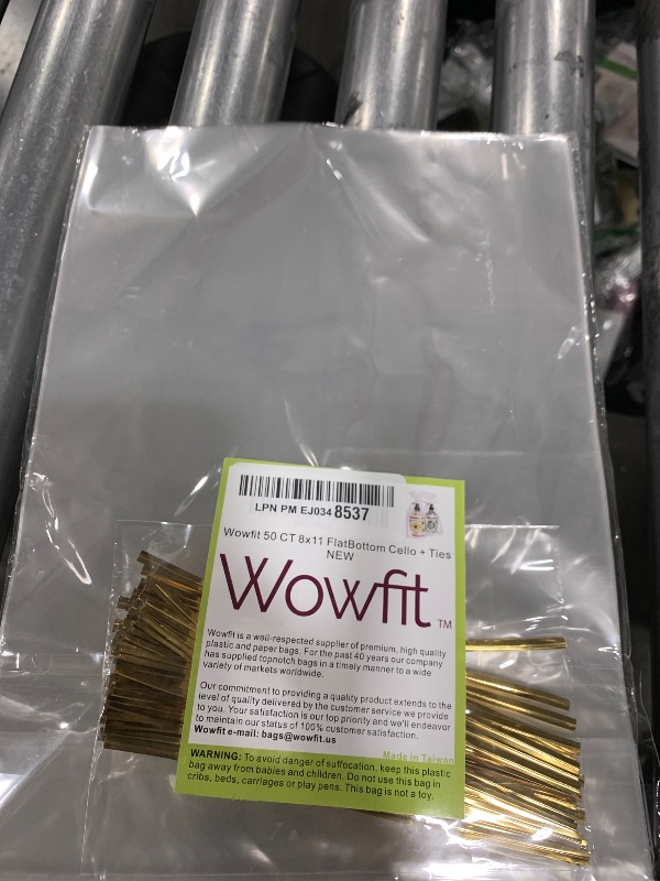 Photo 1 of Wowfit 50 CT 8x11 inches Clear Bottom Gusset Cellophane Treat Bags with 6" Gold Twist Ties, Cello Packaging for Mugs, Dessert, Muffins, Party Favors and Gift Wrapping