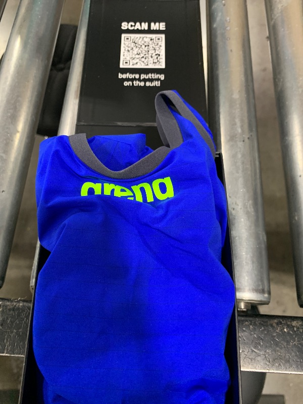 Photo 1 of ARENA Women's Standard Open-Back Powerskin Carbon Air2 Kneeskin Racing Suit, Electric Blue/Dark Gray/Fluo Yellow, 26
