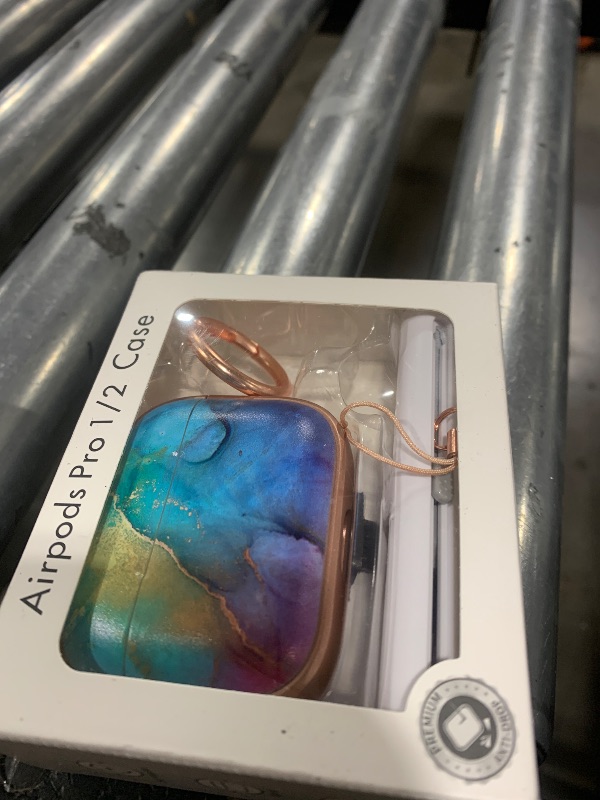 Photo 1 of ?with Safety Lock? for AirPods Pro 2nd/1st Generation Case Cover, Cute Floral AirPod Pro 2 Case Hard iPod Pro Case for Women Girly for AirPod Pro Case (2023 USB-C/2022/2019) - Rainbow Gold Marble