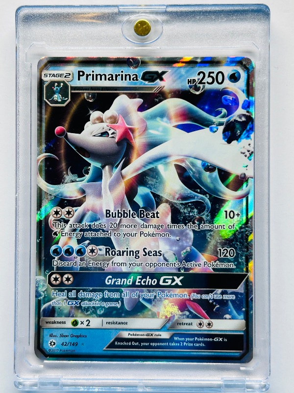 Photo 1 of 593025…Pokémon Primarina GX card  in hard plastic case
