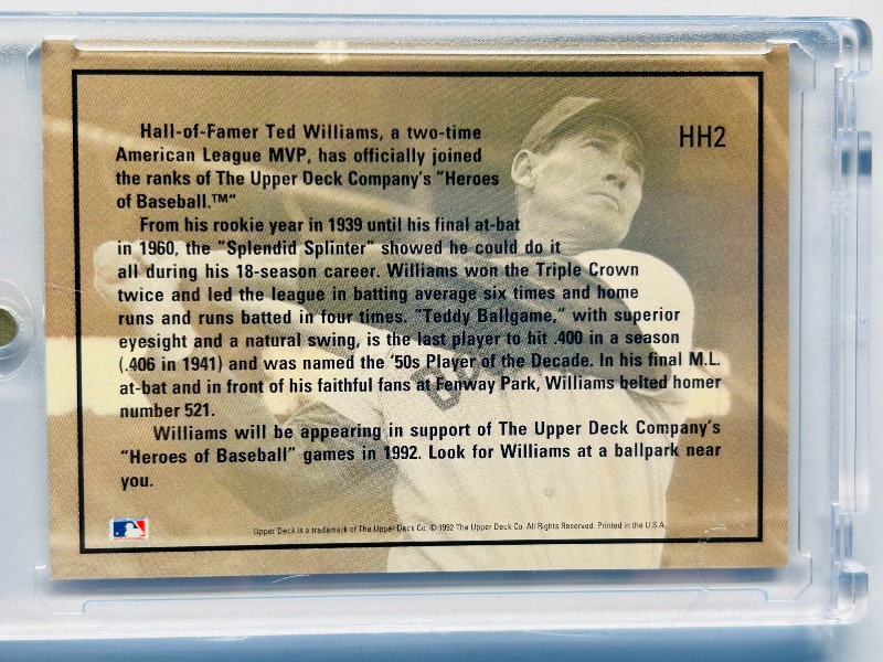 Photo 1 of 593026…hologram Ted Williams card HH2  in hard plastic case