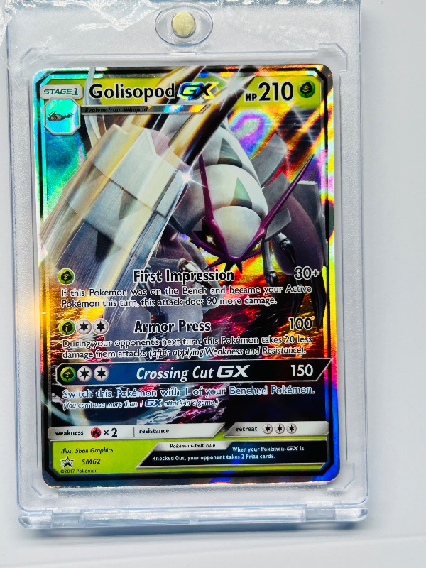 Photo 1 of 593031…Pokémon holo Golisopod GX card  in hard plastic case