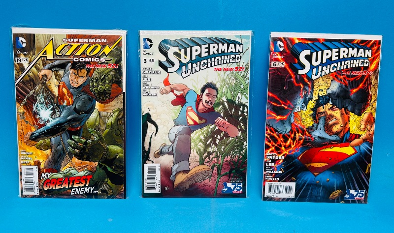 Photo 1 of 593100…3 Superman  comics in plastic sleeves 
