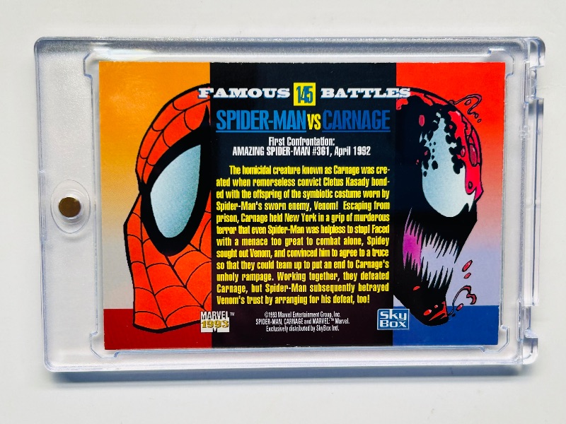 Photo 1 of 593109… marvel Spider-Man vs. carnage card 145 in hard plastic case