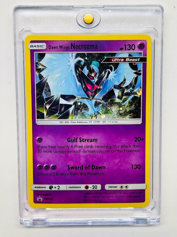 Photo 1 of 593118… Pokémon hologram Dawn Wings Necrozma card in hard plastic case