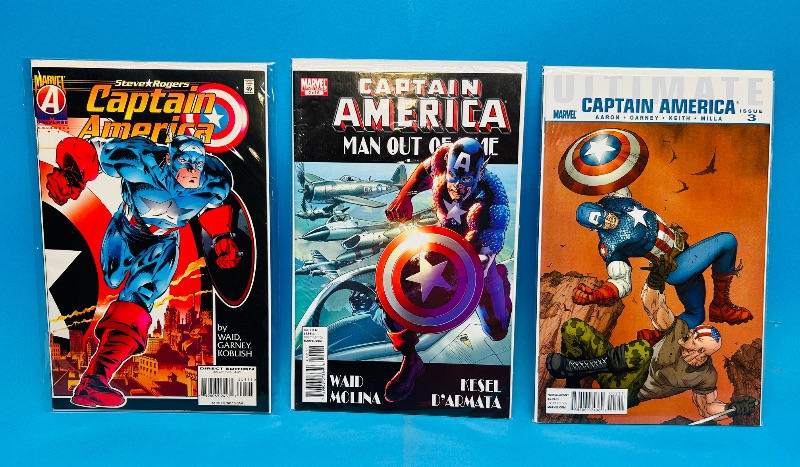 Photo 1 of 593135…3 Captain America  comics in plastic sleeves 