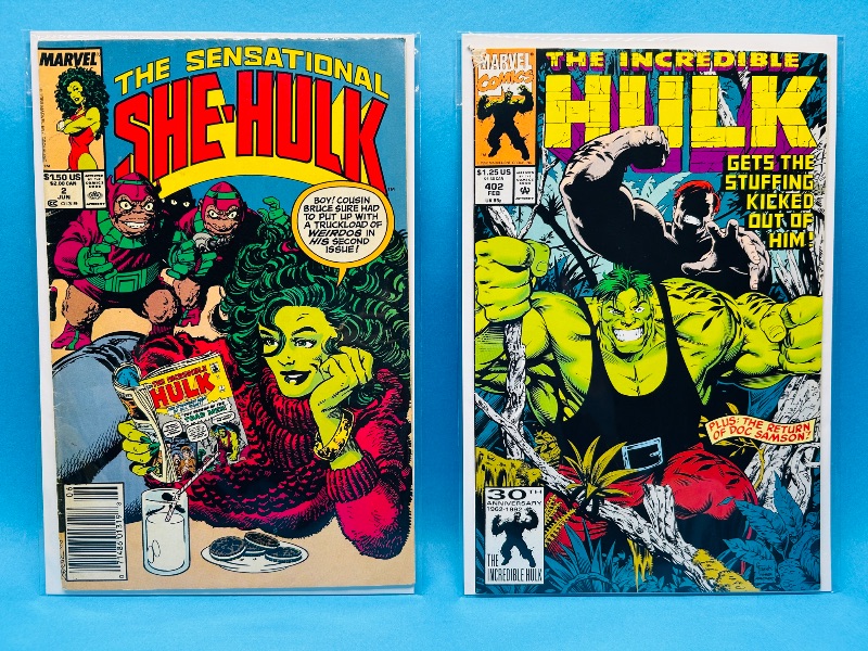 Photo 1 of 593151…vintage She-hulk and Hulk comics in plastic sleeves 