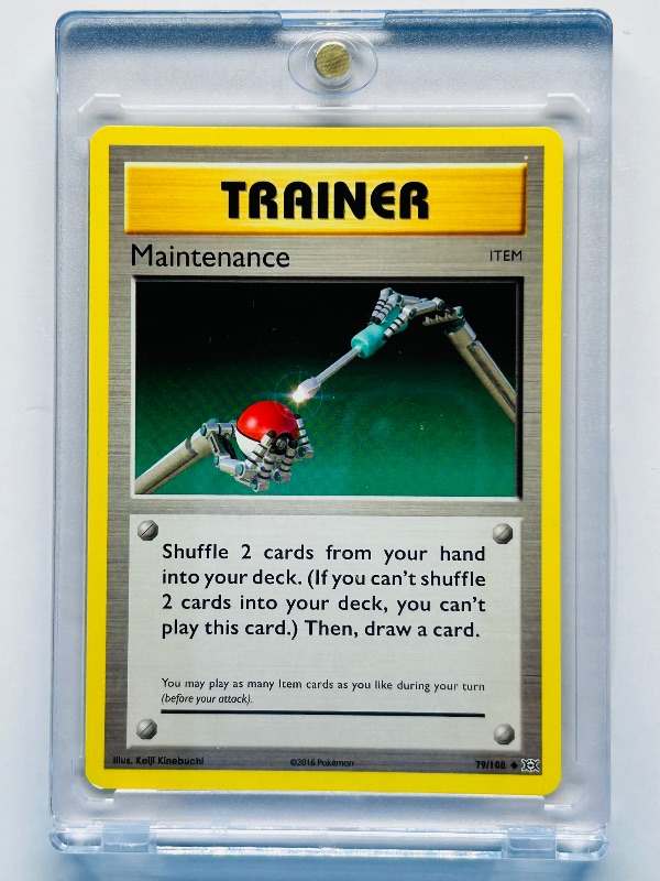 Photo 1 of 593203…trainer Maintenance Pokémon card in hard plastic case
