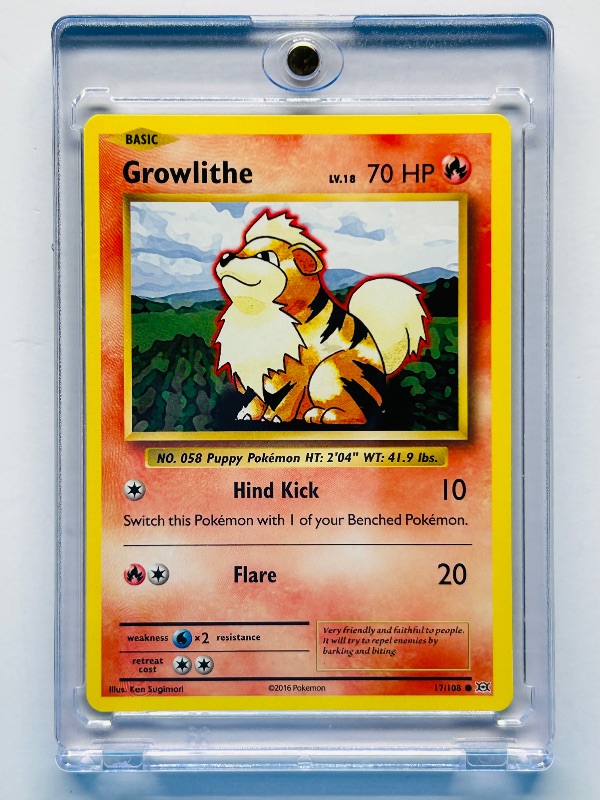 Photo 1 of 593204…Growlithe Pokémon card in hard plastic case