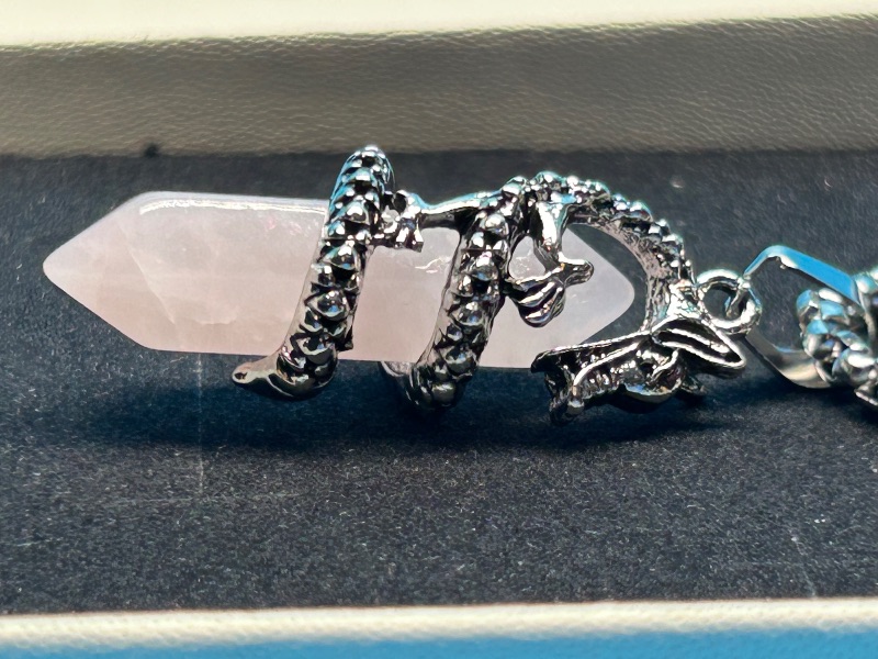 Photo 1 of 593210…polished rock dragon pendant with chain in gift box 