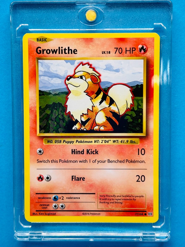 Photo 1 of 593282…Growlithe Pokémon card in hard plastic case
