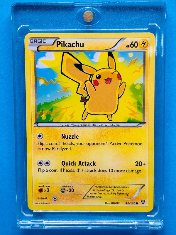 Photo 1 of 593283…Pikachu Pokémon card in hard plastic case
