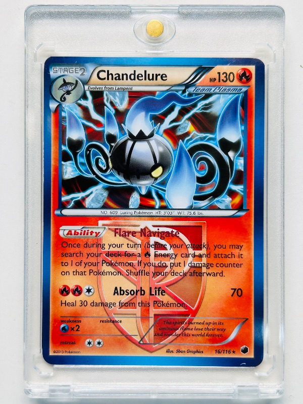 Photo 1 of 593285…Chandelure Pokémon card in hard plastic case