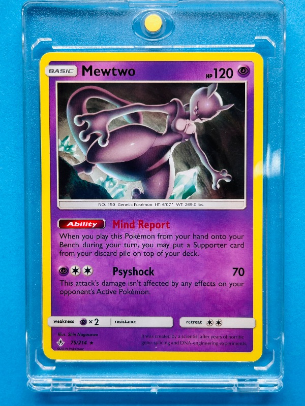 Photo 1 of 593288…Mewtwo Pokémon card in hard plastic case