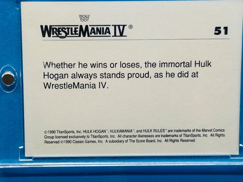 Photo 1 of 593297…vintage 1990 Hulk Hogan wrestle mania card 51 in hard plastic case 