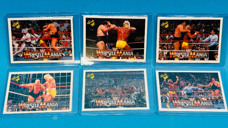 Photo 1 of 593300…6 vintage 1990 Hulk Hogan in action wrestle mania cards in hard plastic sleeves 