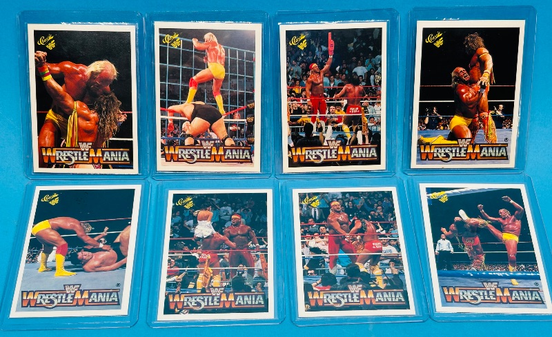 Photo 1 of 593301…8 vintage 1990 Hulk Hogan in action wrestle mania cards in hard plastic sleeves