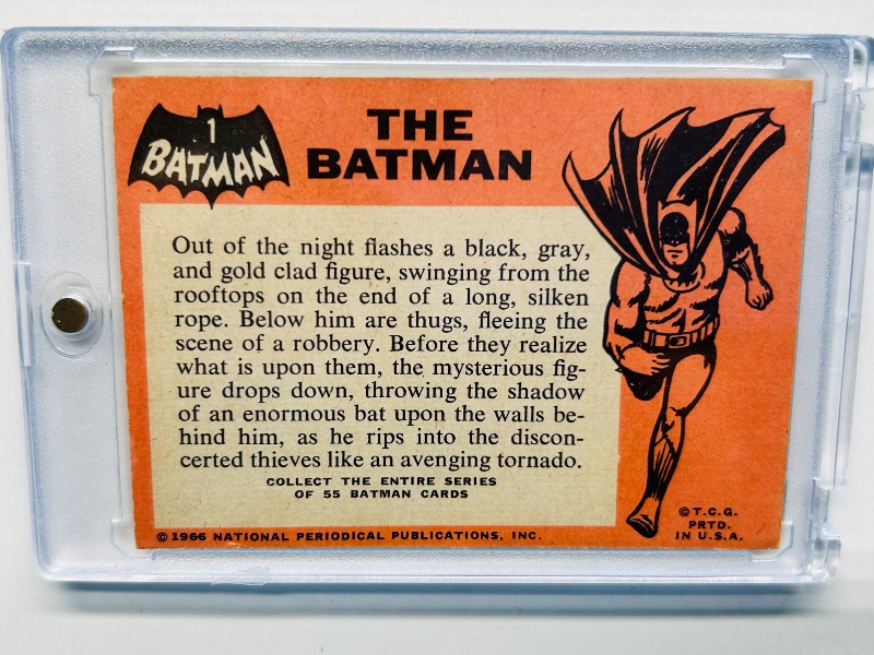 Photo 1 of 593312…1966 Batman Rookie card #1 - misprint front corner- in hard plastic case