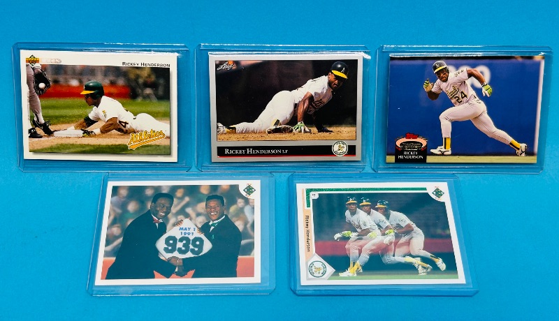 Photo 1 of 593321…5 Rickey Henderson cards in hard plastic sleeves 