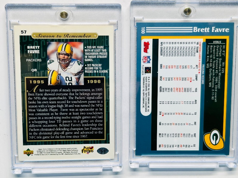 Photo 1 of 593333…Brett Favre cards in hard plastic cases 