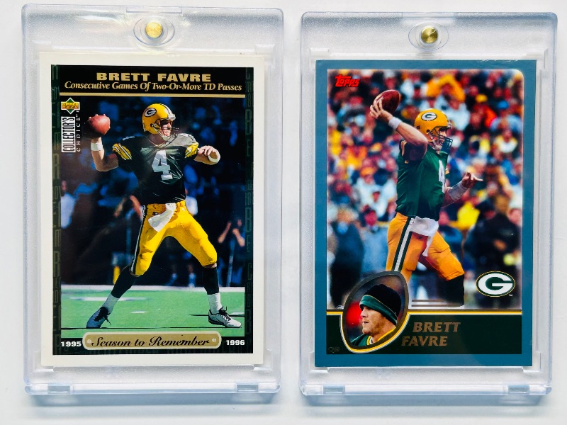 Photo 1 of 593333…Brett Favre cards in hard plastic cases 