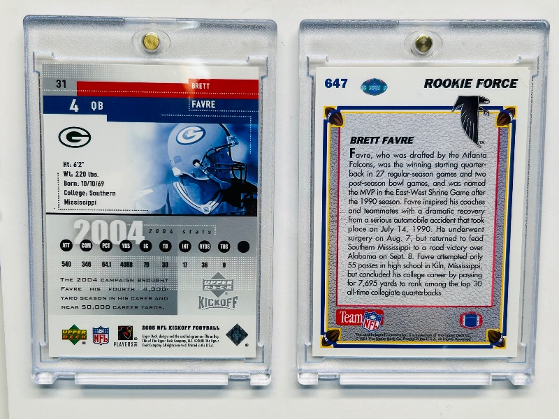 Photo 1 of 593339…Brett Favre cards (1 rookie)) in hard plastic cases 