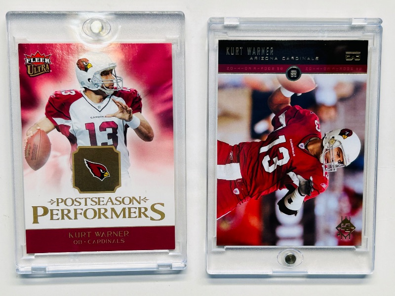 Photo 1 of 593343…Kurt Warner cards  in hard plastic cases