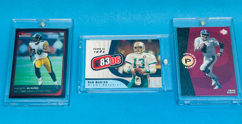 Photo 1 of 593344…3 NFL cards  in hard plastic cases