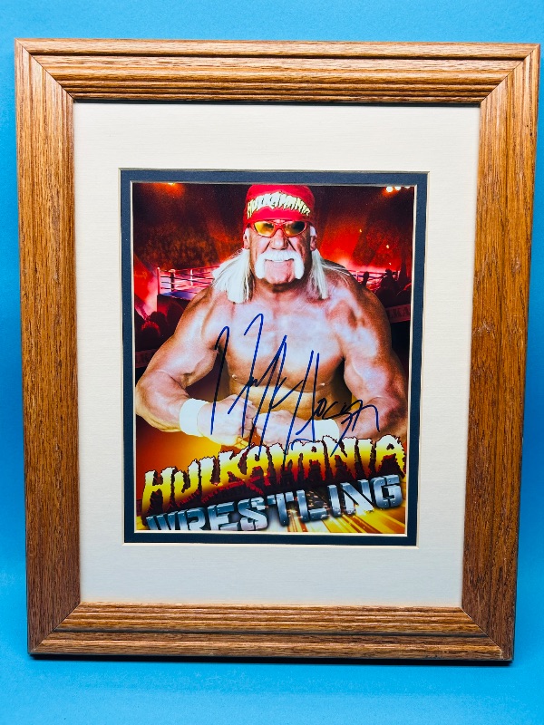 Photo 1 of 593353…framed Hulk Hogan signed picture 16 x 13” COA on back