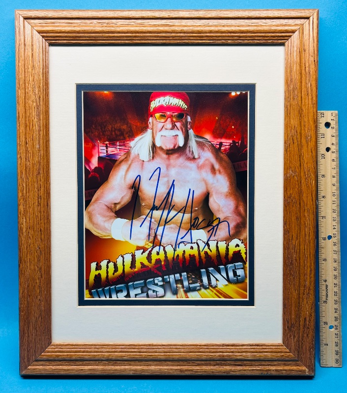 Photo 1 of 593353…framed Hulk Hogan signed picture 16 x 13” COA on back