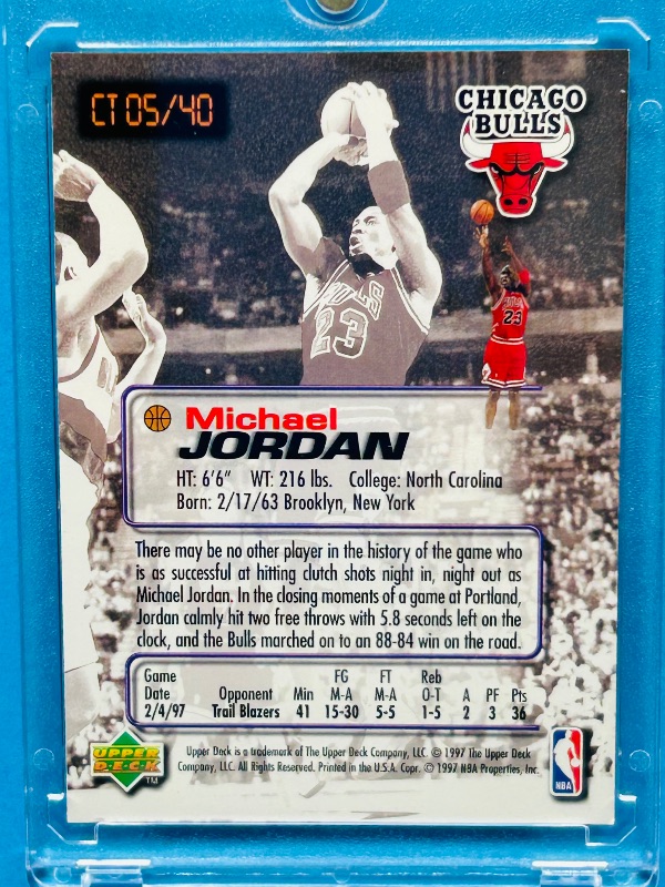 Photo 1 of 593367…Michael Jordan card ct/05/40 in hard plastic case